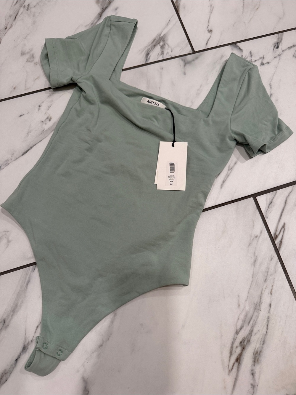 Aritzia sage Green Square-Neck Short Sleeve Bodysuit